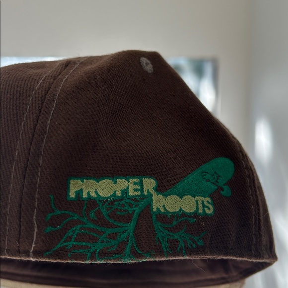 GRASSROOTS X PROPER THOUGHT Check Plaid Brown Green Embroidered Fitted Hat 7.5 - Picture 3 of 6